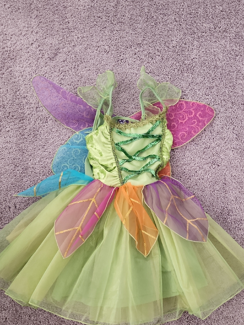 Kids Fairy Tutu Costume - Green Multicolor Wings